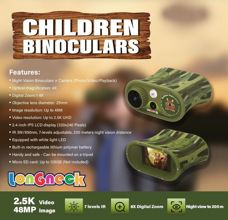 Long Neck Day and Night Vision Binoculars for Kids, Toddler IR Googles,Birthday Gifts for Toddler Boys 6-12 Years, Digital Night Vision Goggles for Kids, Binoculars 8-12 Years - Image 5